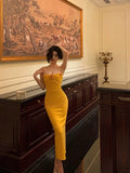 Niulatu Sheath Spaghetti Straps Yellow Flower Prom Dresses Birthday Outfits Evening Gown SD791