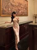 Niulatu Sheath Spaghetti Straps Pink Floral Prom Dresses Birthday Outfits Evening Gown SD792