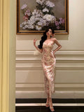 Niulatu Sheath Spaghetti Straps Pink Floral Prom Dresses Birthday Outfits Evening Gown SD792
