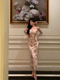 Niulatu Sheath Spaghetti Straps Pink Floral Prom Dresses Birthday Outfits Evening Gown SD792