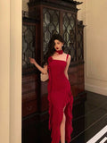 Niulatu Sheath Spaghetti Straps Red Ruffles Date Night Dress Prom Dresses Birthday Outfit SD794