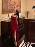 Niulatu Sheath Spaghetti Straps Red Ruffles Date Night Dress Prom Dresses Birthday Outfit SD794