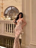 Niulatu Sheath Spaghetti Straps Pleated Floral Prom Dresses Birthday Outfits Evening Gown SD795