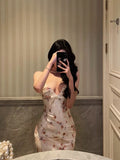 Niulatu Sheath Spaghetti Straps Pleated Floral Prom Dresses Birthday Outfits Evening Gown SD795