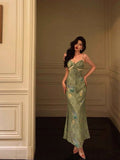 Niulatu Sheath Spaghetti Straps Green Satin Date Night Dress Prom Dresses Birthday Outfit SD797