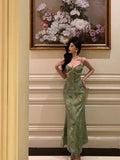 Niulatu Sheath Spaghetti Straps Green Satin Date Night Dress Prom Dresses Birthday Outfit SD797