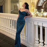 Niulatu Sheath Spaghetti Straps Navy Blue Date Night Dress Ruffles Prom Dresses Birthday Outfit SD798