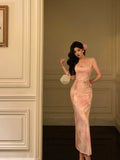 Niulatu Sheath Spaghetti Straps Pink Floral Date Night Dress Prom Dresses Birthday Outfit SD802
