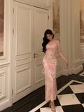 Niulatu Sheath Spaghetti Straps Pink Floral Date Night Dress Prom Dresses Birthday Outfit SD802