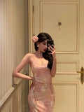 Niulatu Sheath Spaghetti Straps Pink Floral Date Night Dress Prom Dresses Birthday Outfit SD802