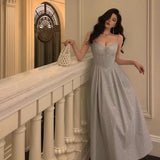 Niulatu A Line Spaghetti Straps Pleated Silver Gray Sequin Prom Dresses Birthday Outfits Evening Gown SD803