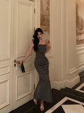 Niulatu Sheath Spaghetti Straps Pleated Gray Prom Dresses Birthday Outfits Evening Gown SD805