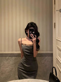 Niulatu Sheath Spaghetti Straps Pleated Gray Prom Dresses Birthday Outfits Evening Gown SD805