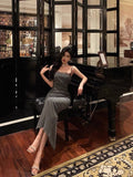 Niulatu Sheath Spaghetti Straps Pleated Gray Prom Dresses Birthday Outfits Evening Gown SD805
