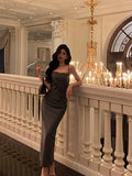 Niulatu Sheath Spaghetti Straps Pleated Gray Prom Dresses Birthday Outfits Evening Gown SD805
