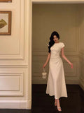 Niulatu A Line Scoop Pleated White Prom Dresses Birthday Outfits Evening Gown SD807