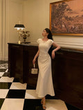 Niulatu A Line Scoop Pleated White Prom Dresses Birthday Outfits Evening Gown SD807