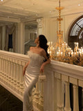 Niulatu Sheath Strapless White Feather Date Night Dress Prom Dresses Birthday Outfit SD808