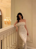 Niulatu Sheath Strapless White Feather Date Night Dress Prom Dresses Birthday Outfit SD808