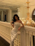 Niulatu Sheath Strapless White Feather Date Night Dress Prom Dresses Birthday Outfit SD808