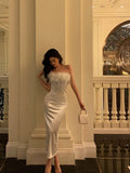 Niulatu Sheath Strapless White Feather Date Night Dress Prom Dresses Birthday Outfit SD808