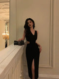 Niulatu Sheath V Neckline Date Night Dress Black Prom Dresses Party Dress Birthday Outfits SD809