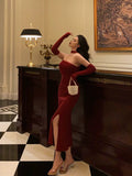 Niulatu Sheath Strapless Burgundy Date Night Dress Tulle Prom Dresses With Gloves Party Dress Birthday Outfits SD813