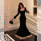 Niulatu Mermaid Square Neckline Black Prom Dresses Birthday Outfits Evening Gown SD816