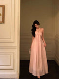 Niulatu A Line Halter Neckline Long Date Night Dress Pink Prom Dresses Birthday Outfit SD817
