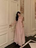 Niulatu A Line Halter Neckline Long Date Night Dress Pink Prom Dresses Birthday Outfit SD817