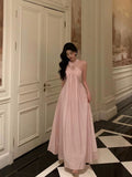 Niulatu A Line Halter Neckline Long Date Night Dress Pink Prom Dresses Birthday Outfit SD817