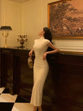 Niulatu Sheath High Neckline White Date Night Dress Prom Dresses Party Dress Birthday Outfits SD818