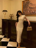 Niulatu Sheath High Neckline White Date Night Dress Prom Dresses Party Dress Birthday Outfits SD818