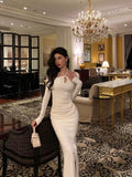 Niulatu Sheath Halter Neckline Long Sleeves Date Night Dress White Prom Dresses Birthday Outfit SD819