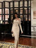 Niulatu Sheath Halter Neckline Long Sleeves Date Night Dress White Prom Dresses Birthday Outfit SD819