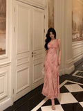 Niulatu A Line V neckline Long Date Night Dress Pink Prom Dresses Birthday Outfit SD822