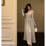 Niulatu A line Square Neckline Long Sleeves Date Night Dress Prom Dresses Birthday Outfit SD823