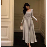 Niulatu A line Square Neckline Long Sleeves Date Night Dress Prom Dresses Birthday Outfit SD823