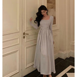 Niulatu A line Square Neckline Long Sleeves Date Night Dress Prom Dresses Birthday Outfit SD823