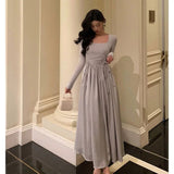 Niulatu A line Square Neckline Long Sleeves Date Night Dress Prom Dresses Birthday Outfit SD823