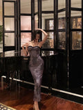 Niulatu Sheath Spaghetti Straps Long Date Night Dress Prom Dresses Birthday Outfit SD824