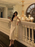 Niulatu Mermaid Straps White Tea Length Prom Dresses Birthday Outfits Evening Gown SD827