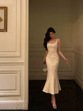 Niulatu Mermaid Straps White Tea Length Prom Dresses Birthday Outfits Evening Gown SD827