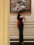 Niulatu Sheath Spaghetti Straps Black Long Prom Dresses Birthday Outfits Evening Gown SD828