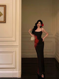 Niulatu Sheath Spaghetti Straps Black Long Prom Dresses Birthday Outfits Evening Gown SD828