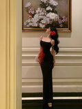Niulatu Sheath Spaghetti Straps Black Long Prom Dresses Birthday Outfits Evening Gown SD828