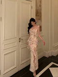 Niulatu Sheath Straps Floral Chiffon Long Prom Dresses Birthday Outfits Evening Gown SD834