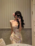 Niulatu Sheath Straps Floral Chiffon Long Prom Dresses Birthday Outfits Evening Gown SD834