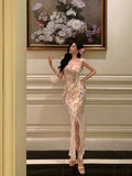 Niulatu Sheath Straps Floral Chiffon Long Prom Dresses Birthday Outfits Evening Gown SD834