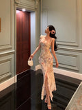 Niulatu Sheath Straps Floral Chiffon Long Prom Dresses Birthday Outfits Evening Gown SD834